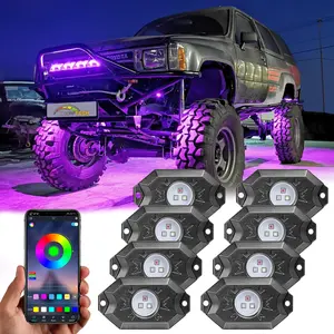 RGB LED Rock Lights Kit - 8 Pods Wireless IP68 Waterproof Multicolor Wheel Well Neon Lights for ATV, UTV, Trucks, White Waterproof Vehicle Lighting