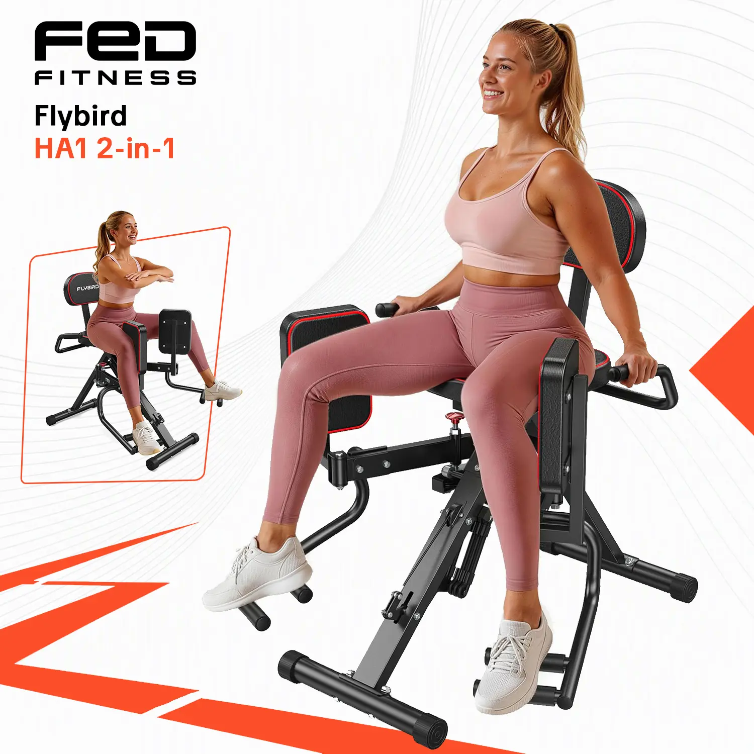 FLYBIRD Series HA1 Hip Abductor & Adduction Machine, FED Fitness Home Gym Size Glute Focus Trainer with 6 Adjustable Resistance Bands, Dual Foot Bar, Up to 108LBS Resistance