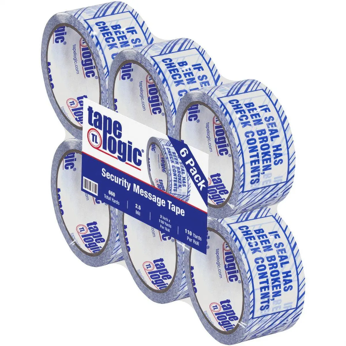 212 MAIN High Strength Glue Security Seal Adhesive Tape, Model T902ST026PK, 2 in x 110 yds, "If Seal Has Been" Print, Blue & White - Pack of 6