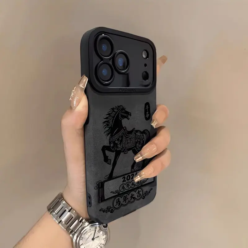 Custom Leather Mobile Phone Case for iPhone 13 (Horse Pattern), 14 (Full Protection Anti-Drop), 15 (New Year Model), 16 (Creative Design), 17 Pro Max