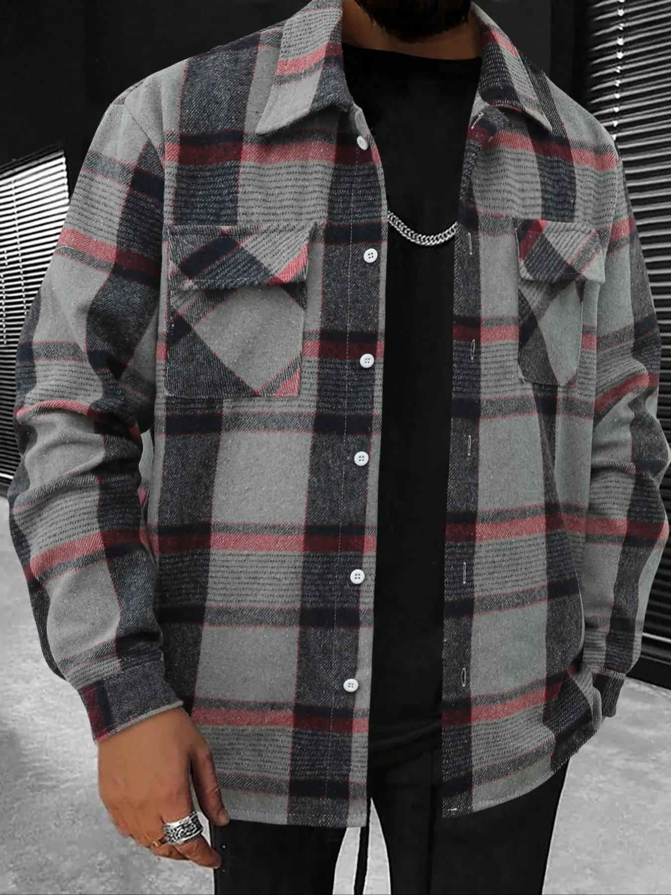 Men's Plaid Print Button Front Shirt, Casual Streetwear Shirt, Regular Fit Casual Long Sleeve Collared Top for Winter, Men's Clothes for Daily Wear, Casual Fashion Shirt