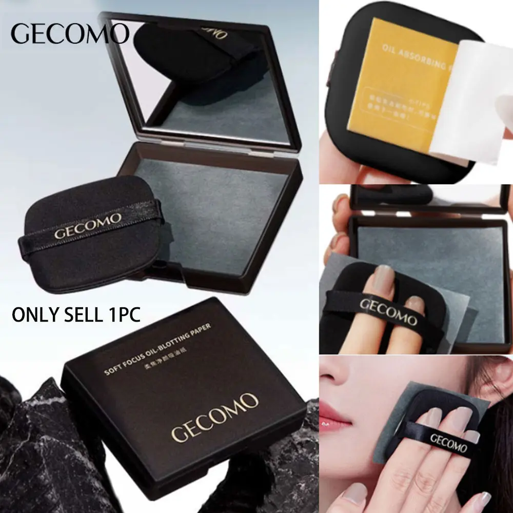 Gecomo Charcoal Absorbent Facial Paper, Portable Mirror Case with Powder Puff, Makeup Setting Oil Control Sheets for Women, Compact