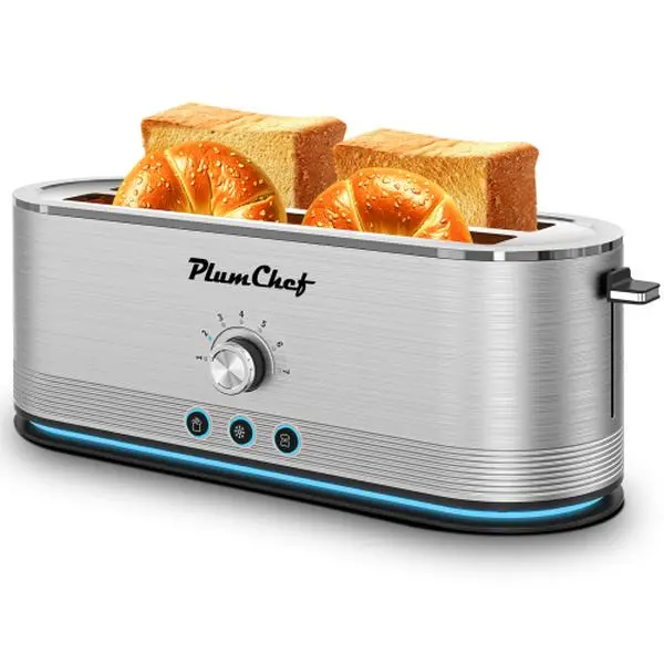 Stainless Steel 4-Slice Toaster - Fingerprint-Proof Body, 7 Browning Settings, Defrost/Reheat Functions, Easy-Remove Crumb Tray, 1350W Power, Anti-Jam Design, Easy Cleanup for Family Meals