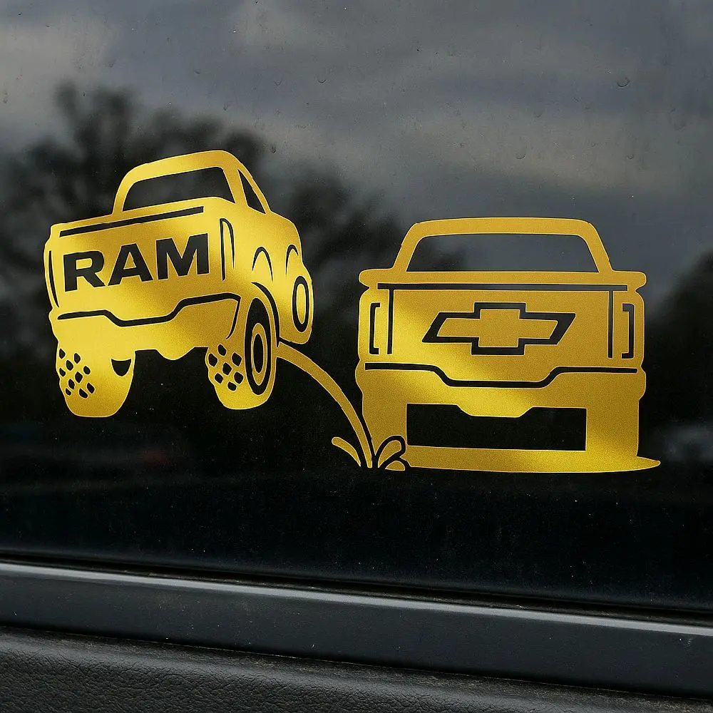 Ram Pee On Chevy Truck Rivals Decal 8x4.5 Inches Bumper Sticker Funny ...
