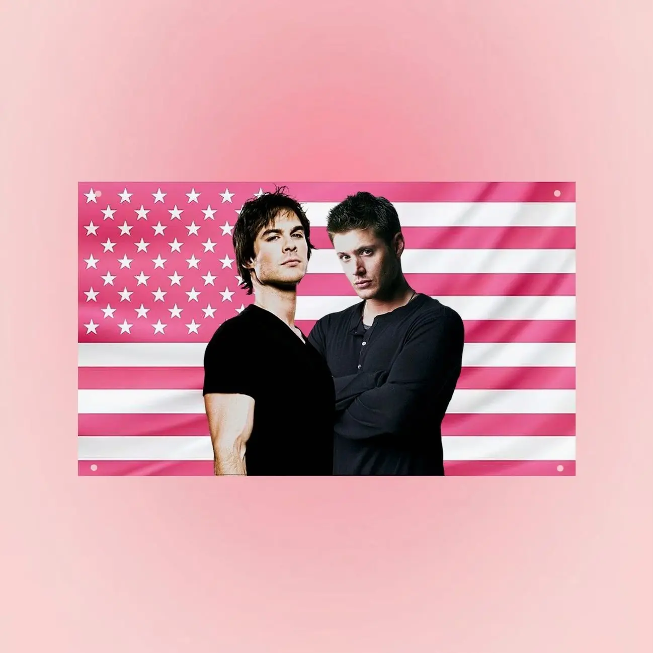 Damon Salvatore & Dean Winchester Pink USA Flag | TVD x Supernatural Flag Wall Tapestry | Pink American Flag Fan Gift
