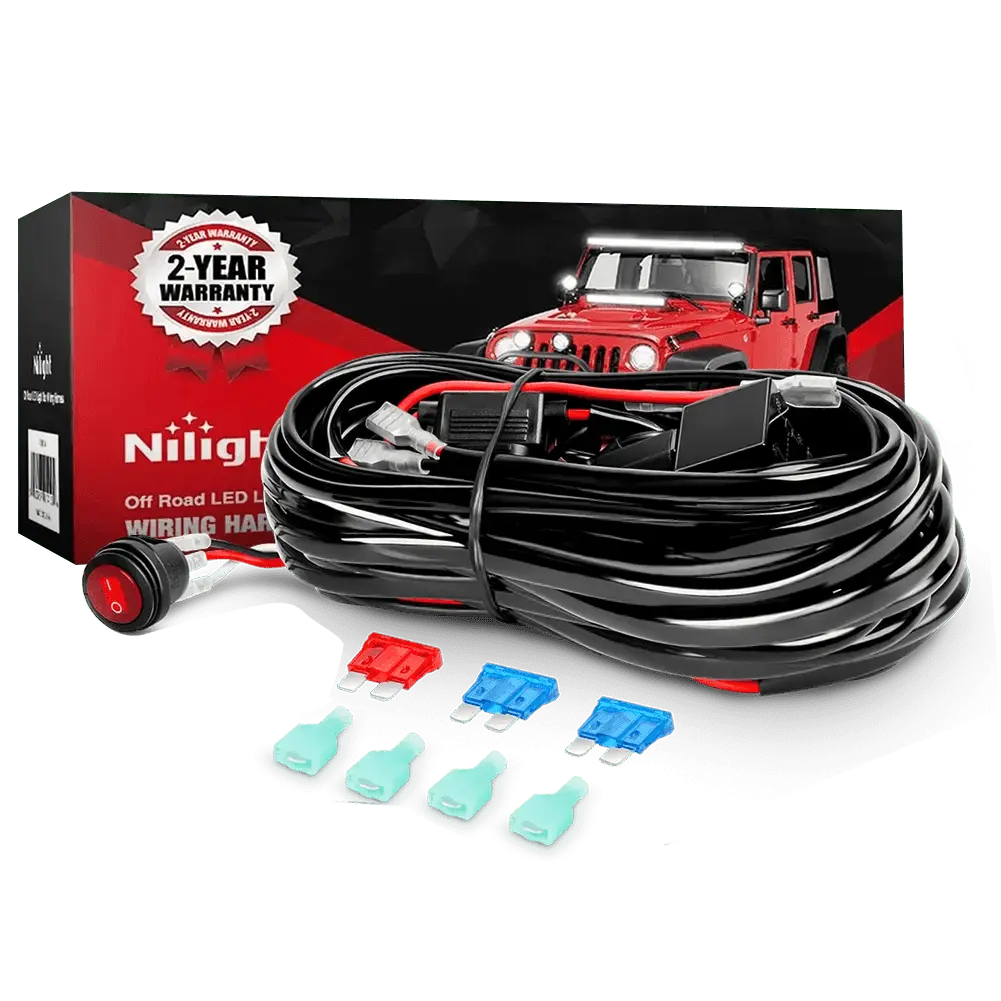 Nilight 16AWG PVC Cable Wire Harness Kit - 10FT, 2 Leads, 12V 3-Pin Switch, 3 Fuses, 4 Spade Connectors for Cars, Trucks, 4x4s, Tanks, Vans, Motorcycle Accessories