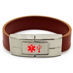 Medical Alert USB Leather Bracelet