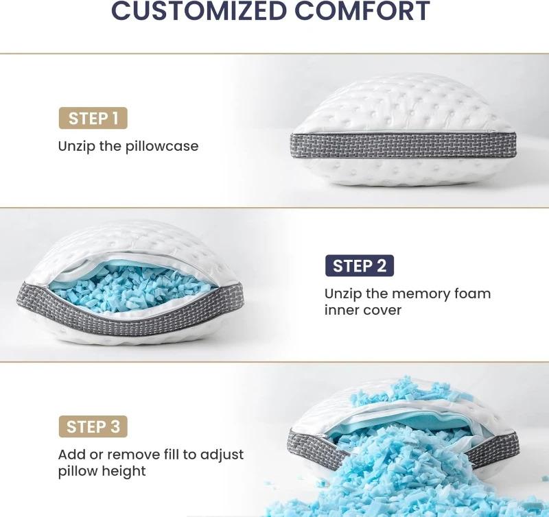 Overseas Stock Cooling Pillow Queen Size Set of 2 Cooling Gel Memory Foam Bed Pillow Medium Firm Pillow