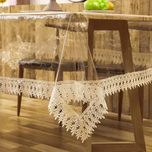 Clear Plastic Table Cover Protector Transparent PVC Vinyl with Lace for Dining Room Tablecloth  Oil Proof Table Protector for Indoor Outdoor Holidays Party Decor, 60''x84''