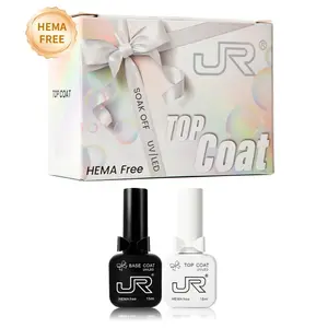 JR New Bottles Top Coat Base Coat 15 ml Gel Polish Set-Upgrade No Wipe Extra Glossy Top Coat Finish for Gel Nail Polish, Soak Off UV/LED Lamp Needed, Essentials for Long-Lasting Manicure Kit