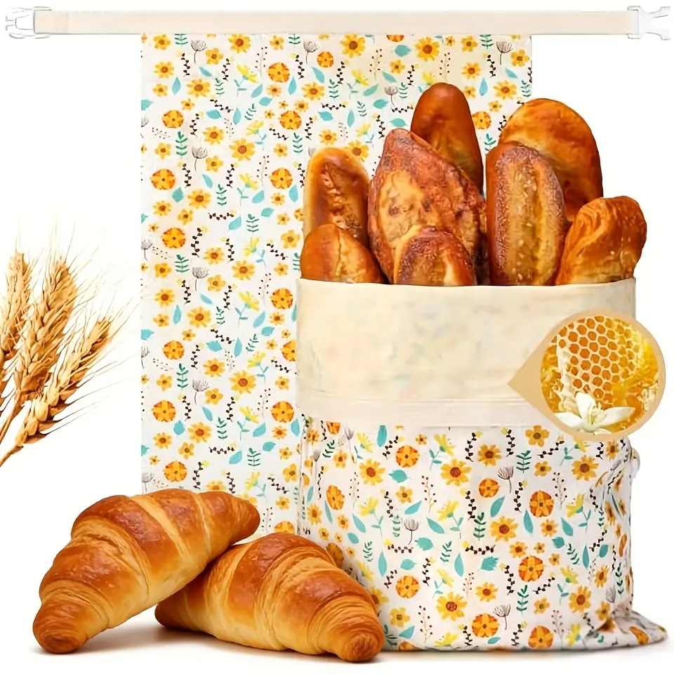 2 Pack Beeswax Bread Bags for Sourdough Homemade Bread, Cotton Lining Sourdough Reusable Natural Beeswax Bread Storage Bag, Keep Fresh And Upgraded Large Capacity Portable