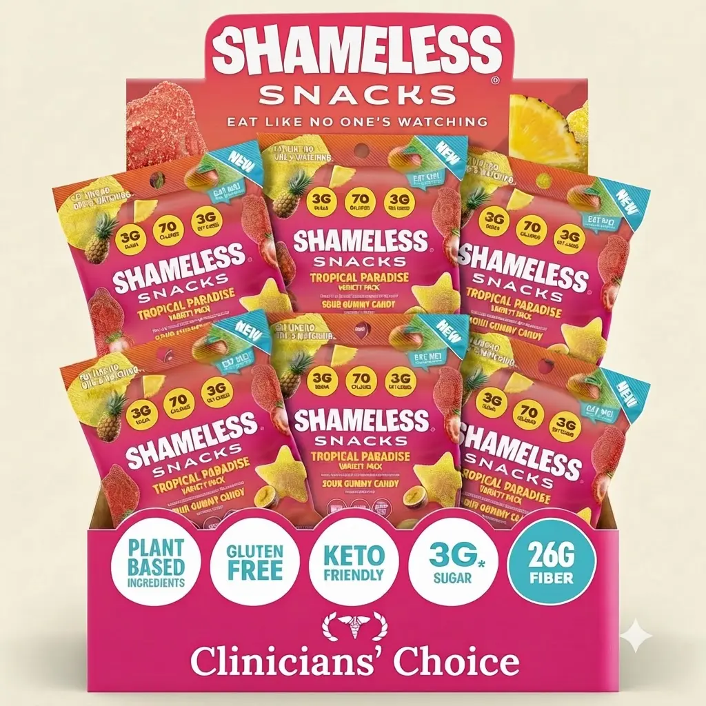 Shameless Snacks Tropical Paradise Sour Gummy Candy 5 Flavors Keto 3g Sugar Low Sugar Vegan Healthy Snack Fruit Gummies