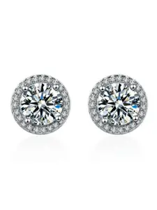 Unisex Cubic Zirconia Circular Stud Earrings, Hypoallergenic Silver Color Set, Large Sparkling Fake Diamond Halo Design, Casual All-Season Jewelry, Studs Earrings