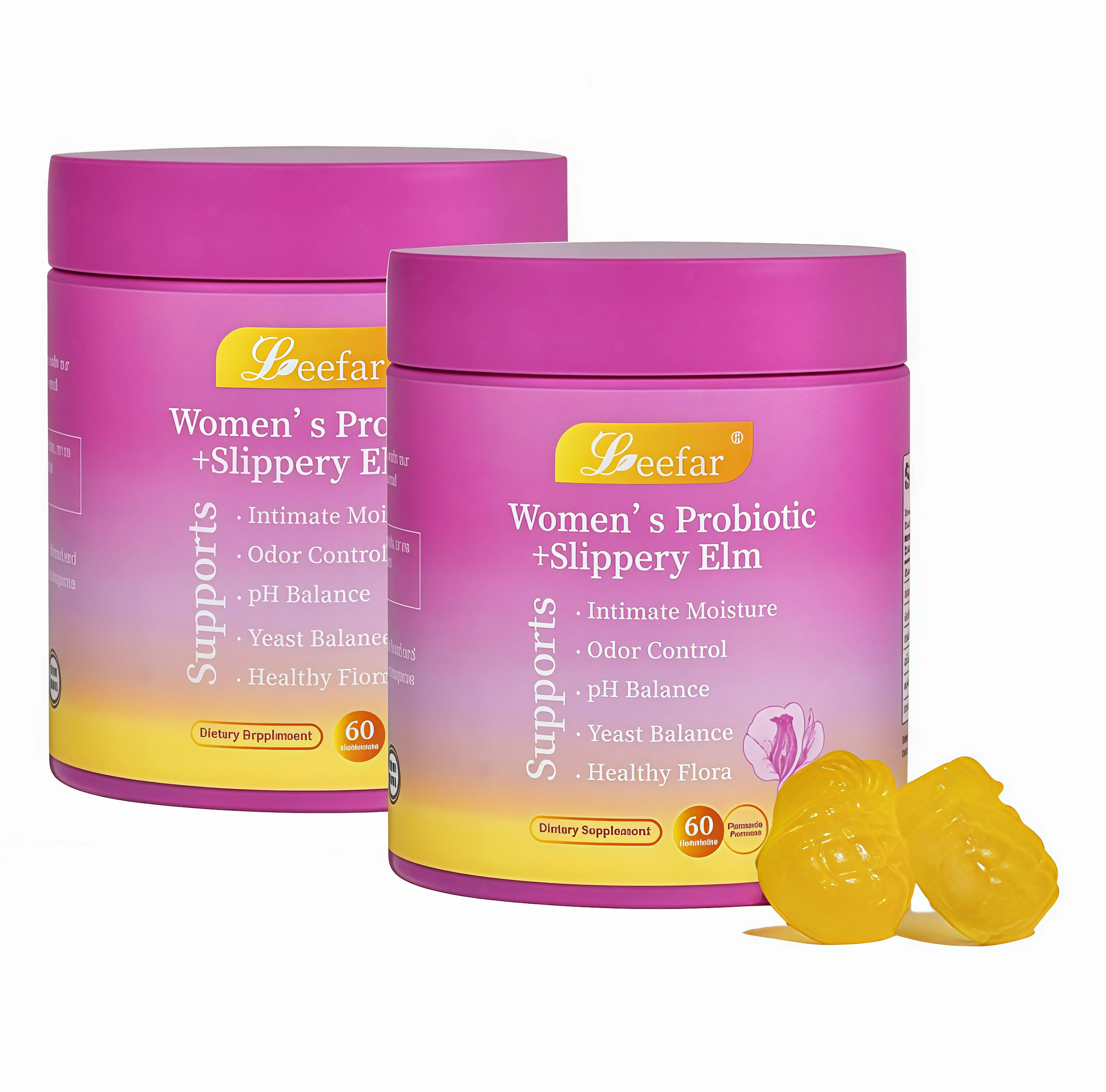 2 Pack LEEFAR Her Probiotics Gummies BS - All in One Solution with Slippery Elm and Prebiotics & Lactobacillus Probiotic Blend for Women's pH Balance and Dryness Hawaiian Pineapple Gummies Dietary Supplement