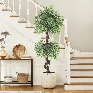 Garvee 5ft Artificial Ficus Tree with White Pot, Featuring 1152 Dense Leaves and Pebbles, Perfect for Home, Office, Living Room Corner Decor, Easy to Assemble and Low Maintenance