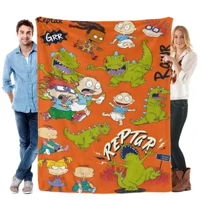 Rugrats Reptar Throw Blanket, 90s Nostalgia Nickelodeon Cartoon Fleece, Soft Fuzzy Bedding for Kids & Adults, Retro Birthday Gift