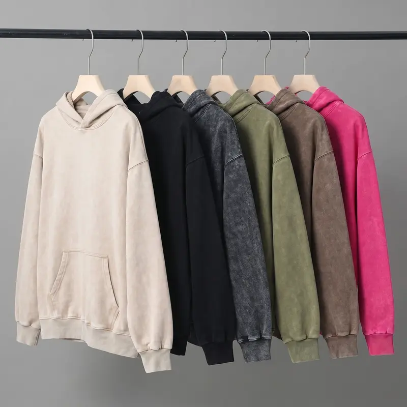 Men's Core Washed Heavyweight Pullover Hoodie - Aesthetic Athletic Cotton-Elastane Plain Tops, Retro Loose-Oversized Fit, Distressed Vintage Texture, Long Sleeve, Kangaroo Pocket, Machine Washable Athleisure Wear