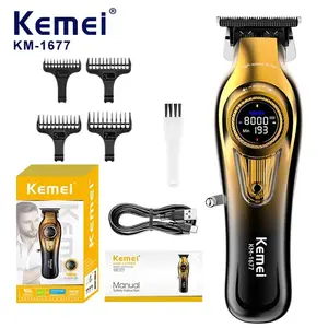 Kemei Km-1677 High-Speed Professional Trimmer, Wireless Rechargeable Trimmer, USB Digital Hair Clipper, Ideal for Barbershops, Salon, Family Use, 1400mah Lithium Ion Battery
