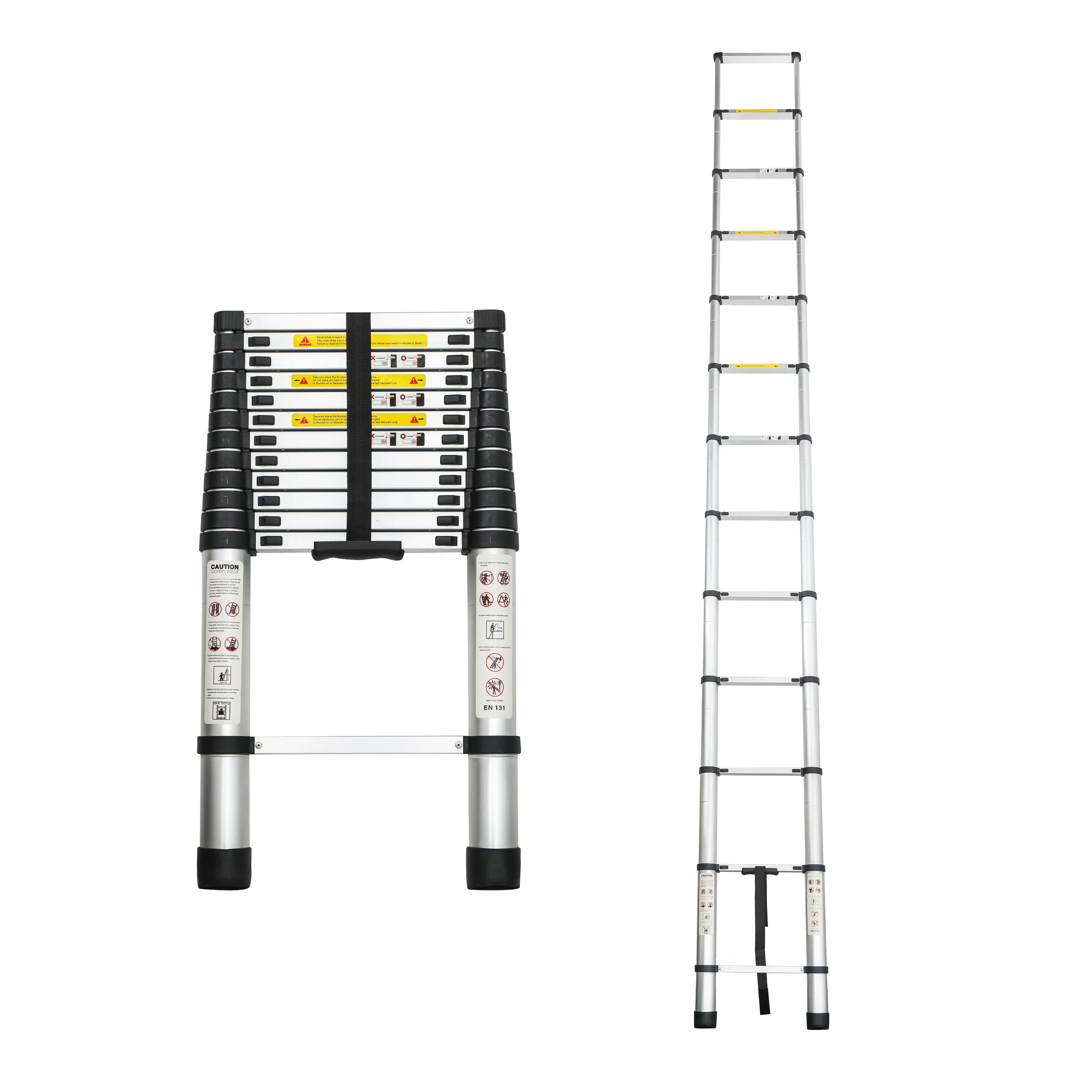 Aluminum Telescoping Ladder, 16.5 ft Reach, 300 lb Capacity, Portable Folding Extension for Home and Outdoor Tasks, Black