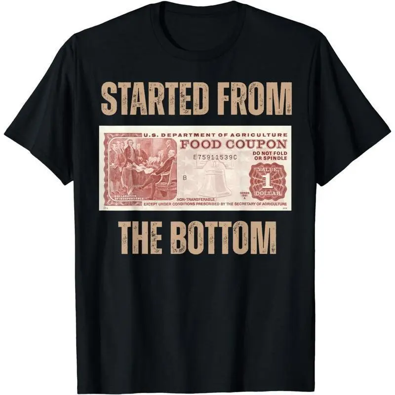 Classic Round Neck Shortsleeve Casual Tee - Menswear Apparel, "Started From Food Stamp Amounts In Each State" Graphic T-Shirt for Men and Women, Black Sports Top, Cotton