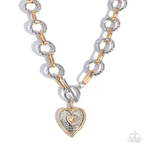 Paparazzi MVP Matchmaker White Necklace with Heart Charm and Gold Accents