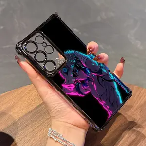Luxurious Anti-Fall Anime Slayer Demon Hunter Pig Head Phone Case Suitable for Samsung Galaxy S25 Edge, S24, S23, S22 with Electroplated Frame and Transparent Cartoon Back Cover, Gadget Accessory, Smartphone Case, Cartoon Theme, Stylish Cover