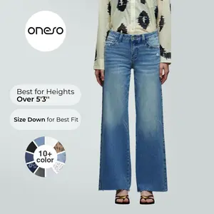 Magic ONESO BBL Jeans Mid-low Rise Stretchy Wide Leg Baggy Jeans Distressed Denim Pants Comfortable Tummy Control Curve Hugging Plus Size Regular Size 8001