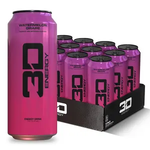 3D Energy Drink – Sugar Free, 200mg Caffeine, Pre Workout, Taurine, L-Carnitine, Lightly Carbonated, 16oz Cans, 12 Pack - Watermelon Grape