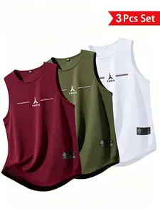 Men's Polyester Round Neck Sleeveless Vest Set, Quick-Dry Breathable Sports Tank Top, Ideal for Gym Running Casual Wear, Sports Fitness Vest, Workout Vest, Sports Vests, Quick Drying Vest, Quick Dry Activewear