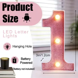 Glitter Pink LED Number Lights 1-9, DIY Free Combination Marquee Signs, Battery Operated Warm White Light, for Birthday Age, Anniversary, Name Decoration, Party, Wedding, Home Wall & Table Decor, Kids Room Night Light