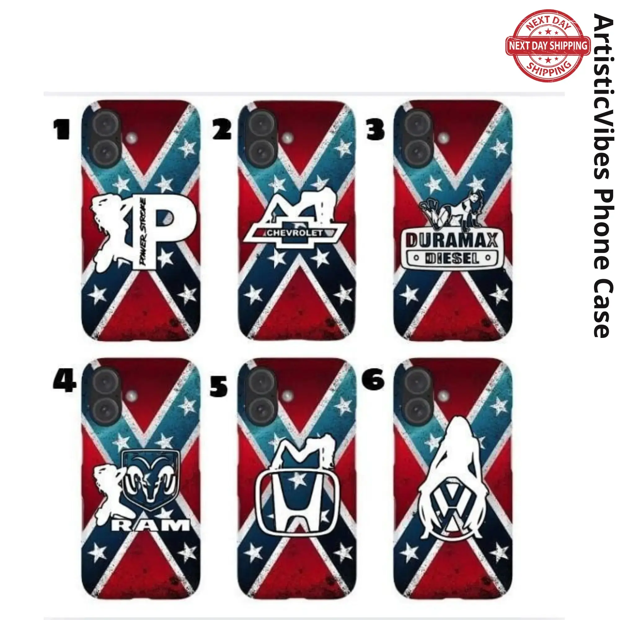 Rebel Flag Powerstroke Chevy Kenworth Dodge Ram Tough Case for iPhone 17 16 15 14 13 12 11 Pro Max