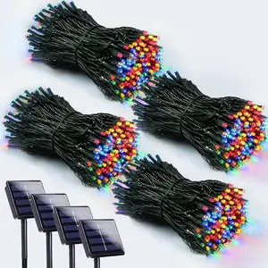 1-4pack 160ft Solar Ultra Bright LED String Fairy Lights Outdoor LED Tree Lights USB Control 8 Modes LED Christmas Lights for Independence Day Xmas Wedding Party Garden Yard Decorations