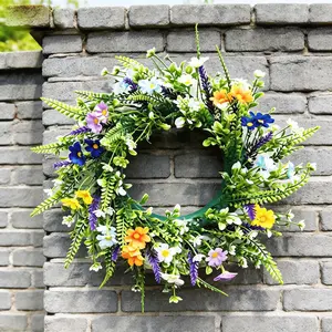 Spring Summer Artificial Flower Wreath, Lavender Chrysanthemum Decorative Floral Ring, Easter Mother's Day Party Decor, Outdoor Garden Home Room Door Window Decoration, Vibrant Faux Flowers