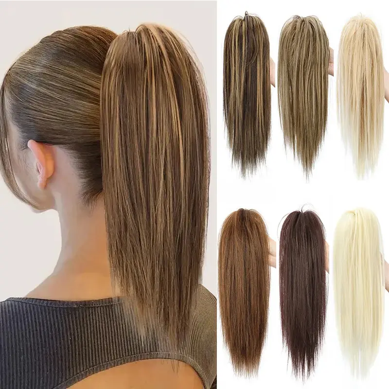 14Inch Synthetic Short Straight Ponytail Hair Extension Fluffy Medium Length Black Brown Hairpiece for Women synthetic  ponytails