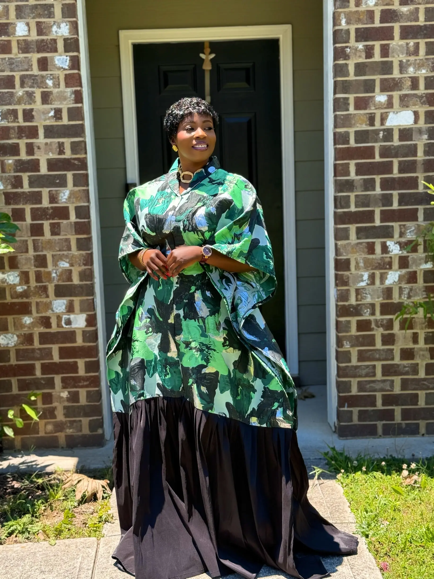 Luxury Brocade Boubou Dress –Ruffle Hem | Elegant African Maxi Dress | One Size Fits All