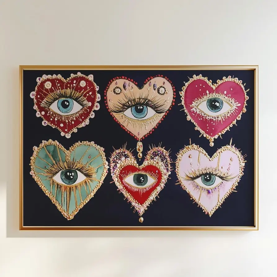Psychedelic Heart Eye Print Poster - Artistic Gothic Dark Aesthetic Surrealist Trippy Witchy Jewel-Toned Dopamine Wall Art Paintings, High-DPI, Waterproof, Multi-Size, Unframed with Box & Plaid Frames, Funky Home Decor for Kid Room & Eclectic Bedroom, Wat