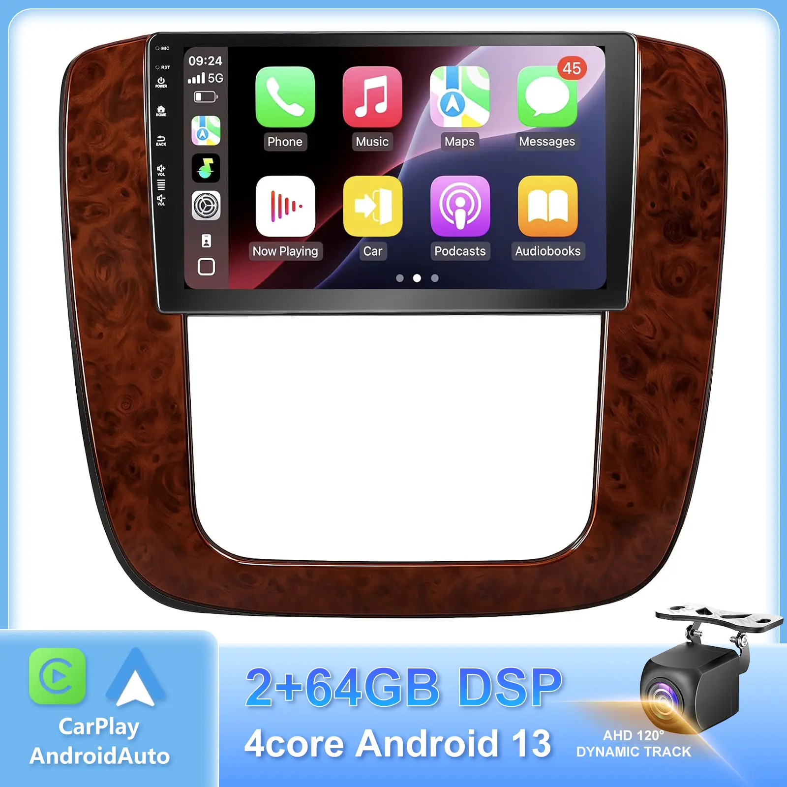 2+64G 9" QLED Android 13 Car Radio for GMC Yukon Sierra Chevy Tahoe Suburban Silverado 2007-2013 with CarPlay & Android Auto 1080P Backup Camera GPS Navigation FM Bluetooth SWC WiFi6 (Terracotta Brown)