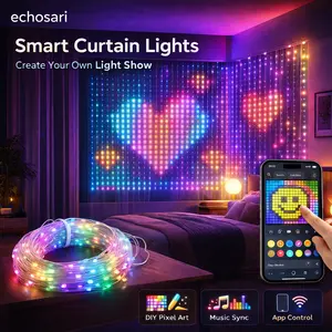 echosari Smart Curtain Lights, 800 LED Curtain Lights with App Programmable 19.7ftx 9.85ft RGB&IC DIY Pattern Music Sync For Bedroom, Living Room, Window Decor, Party, Wedding