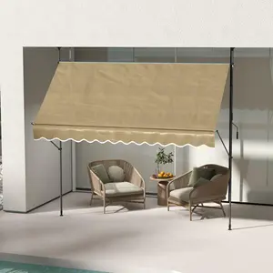 Freestanding Retractable Awning – Non-Screw Design. Adjustable Canopy Angle. Top Poles Connect to Flat Ceiling Only. Ideal for Patio or Entryway