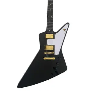 Explorer Black Electric Guitar Gold Hardware HH Pickups Mahogany Body