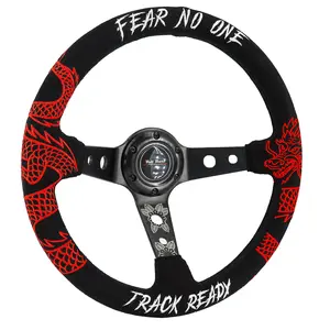 Track Ready Universal 350mm 3" Deep Dish 6-Bolt Steering Wheel Red Suede Alcantara