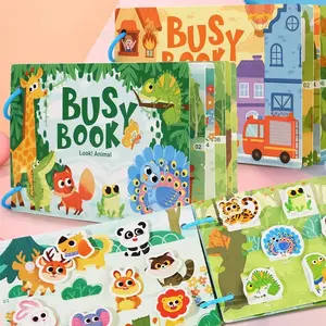 Interactive Learning Activity Book for Kids, Busy Book Featuring Animal Vehicle Dinosaur Stickers, Educational Game for Children