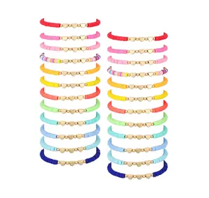 Easter Friendship Heart Bracelets Bulk Polymer Clay Beaded Stretch Bracelets for Girls Students Gift for Non Candy Classroom Exchange Party Favors Easter Basket Stuffers Easter Egg Hunt Fillers