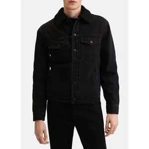 Mens Deep Black Denim Shearling Jacket