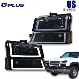 Fit For 03-07 Chevy Silverado Avalanche LED DRL Smoke Amber Headlights LH RH