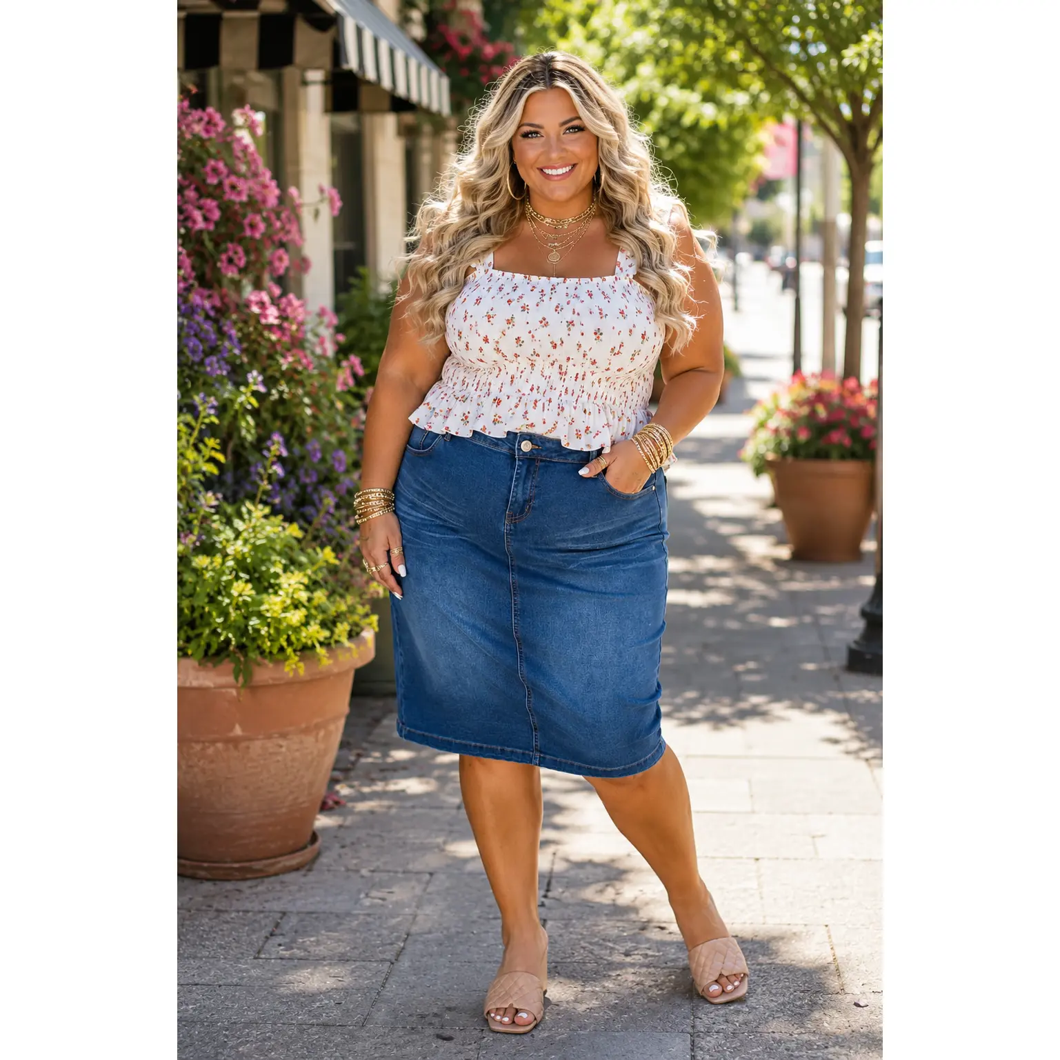 BT-Y {No Secret} Indigo Wash Calf Length Skirt PLUS SIZE XL 2X 3X