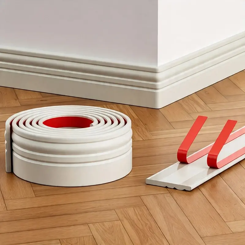 1roll Self-Adhesive Baseboard and Floor Trim Strip, Three Colors, Nbr Foam Material, Easy Installation, Waterproof, Impact Resistant, Durable, Interior Decors, Base Board Wall
