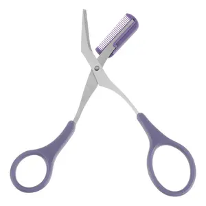 VOCOSTE Eyebrow Trimmer Scissors, Eyebrow Scissors with Comb, Stainless Steel Eyebrow Comb Scissors, Eyebrow Trimmer for Beginners and Women's, for Trimming and Shaping Eyebrows, Purple