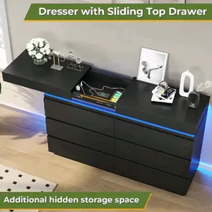 Modernized Slidding Dresser with Sliding Top Drawer and Hidden Storage Space