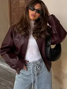 Women's Casual Fashion Pu Jacket, Stylish Office Commute Coat, Autumn Winter Women's Outerwear, Comfortable Ladies' Clothing, Basic, Casual Fashionable Outerwear